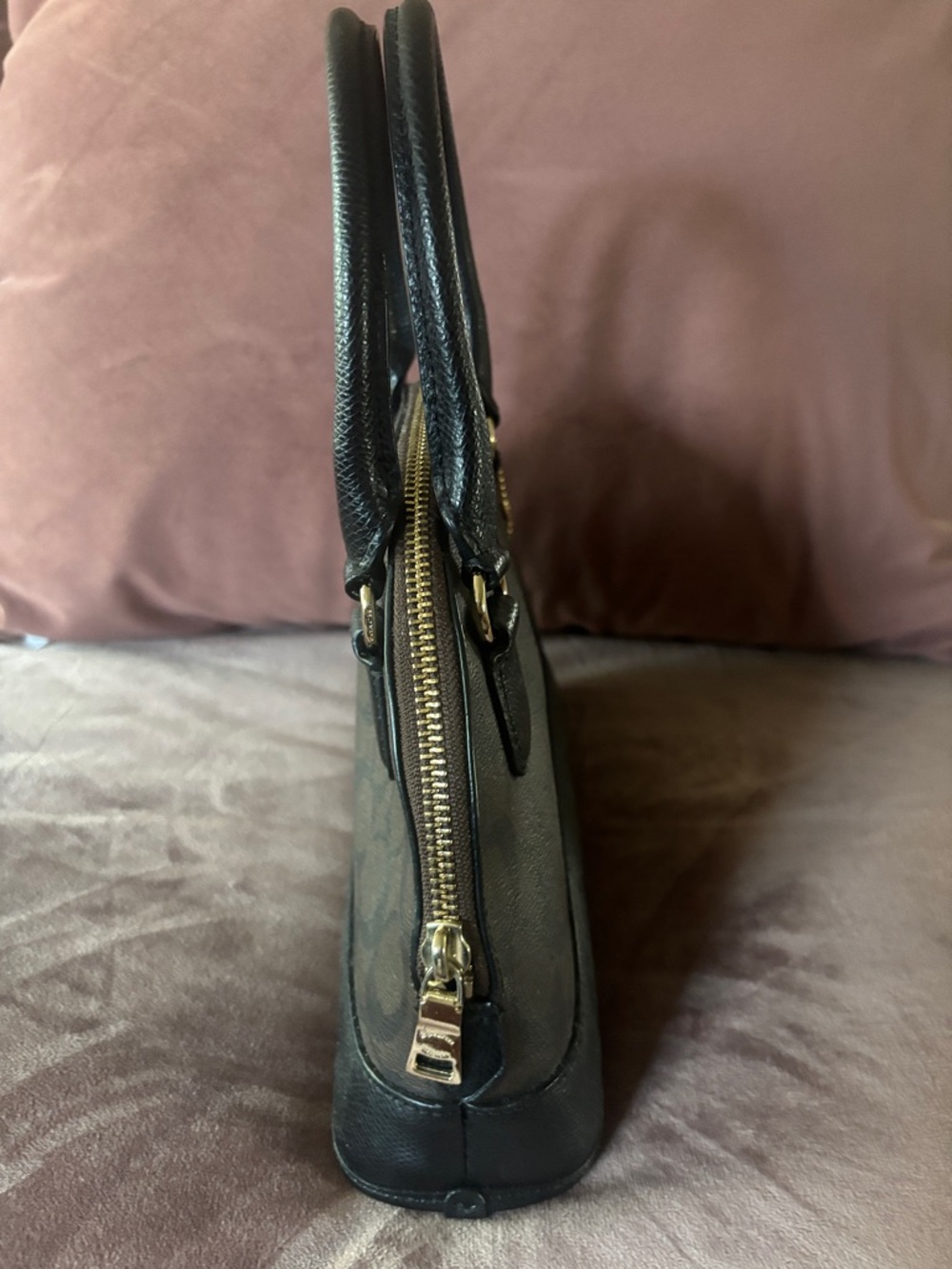 Coach Brown and Black Signature Dome Satchel with Gold Hardware - Picture 3 of 5